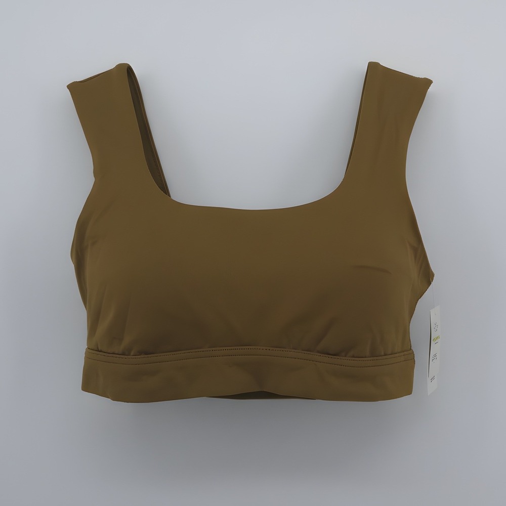 OFFLINE by Aerie Goals Recharge Sports Bra Brown Mustard Scoop Neck Small NWT